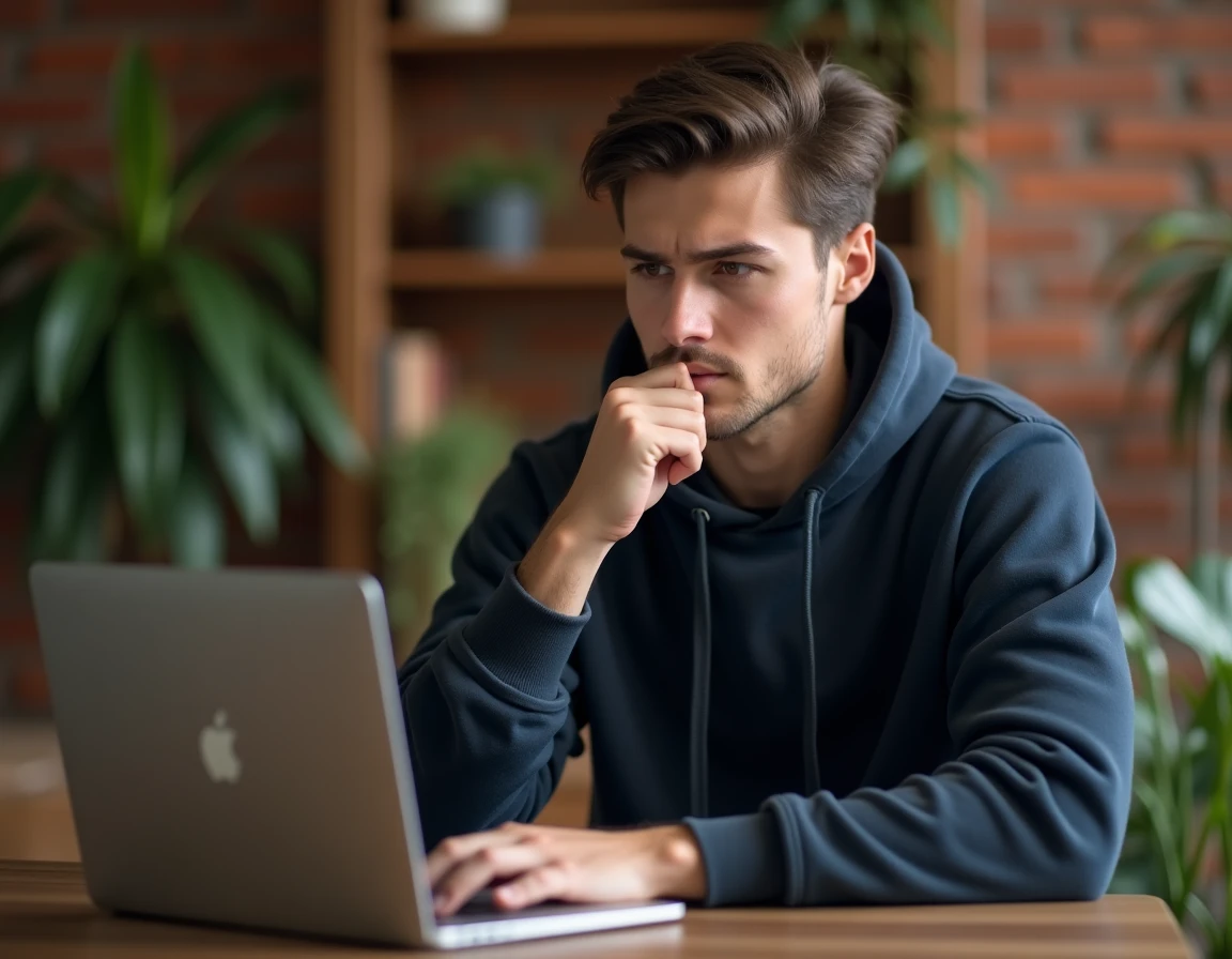 Jeune personne souffrant de douleurs aux mains utilisant la dictée vocale sur ordinateur portable à domicile