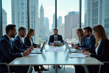 Groupe de professionnels en réunion dans un bureau moderne