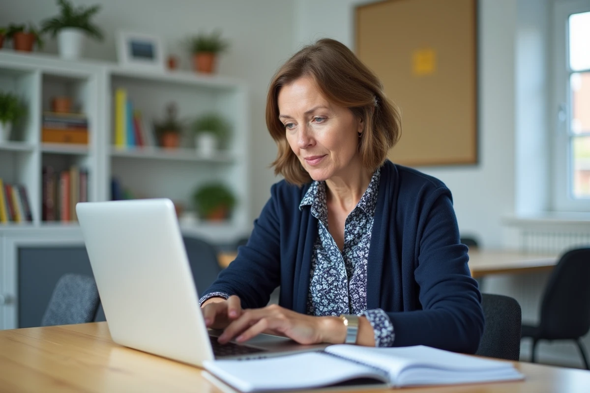 Femme d'une quarantaine utilisant MEL Ouvert Rennes au bureau
