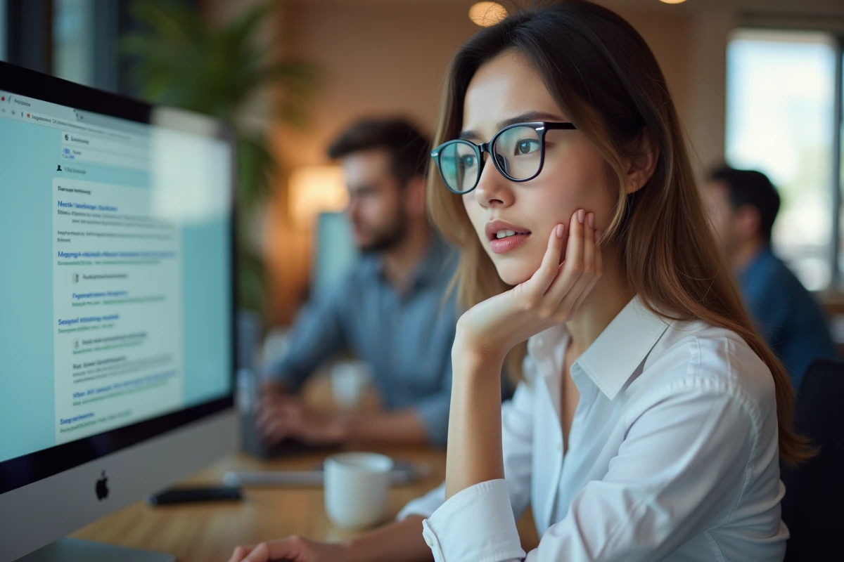 Femme en espace de coworking consultant un moteur de recherche pour retrouver Epsilon Soft