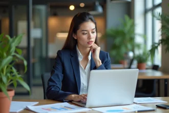 Femme d affaires analysant des graphiques SEO dans un bureau moderne