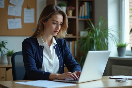 Femme au bureau consultat son webmail