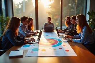 Groupe de professionnels créatifs autour d'une table pour la stratégie web