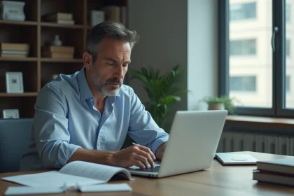 Homme d'affaires concentré devant son ordinateur dans un bureau moderne