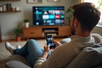 Homme détendu regardant la télévision en streaming