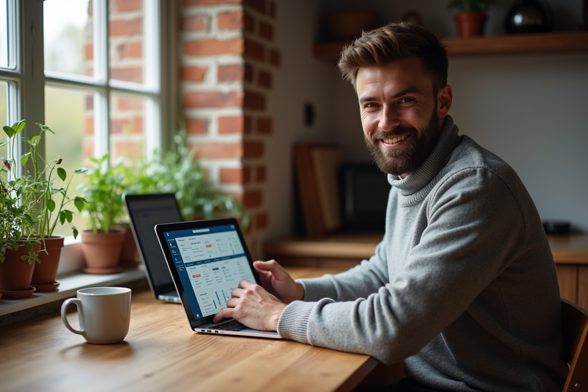 Jeune homme utilisant une tablette pour email marketing à la maison