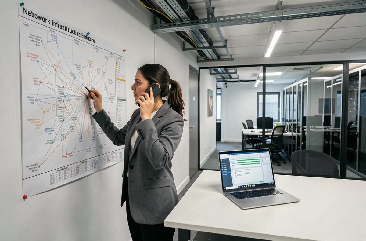Ingénieure réseau Lyn Networks gérant une infrastructure d'infogérance dans un bureau en Indre-et-Loire