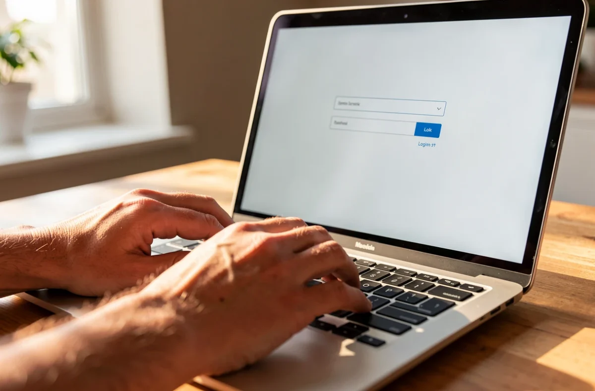 Mains saisissant un identifiant sur la page de connexion d'un webmail