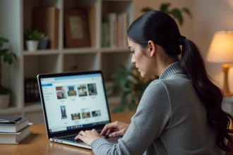 Femme travaillant sur un ordinateur portable Windows avec un message d'erreur de fichier .jfif affiché à l'écran