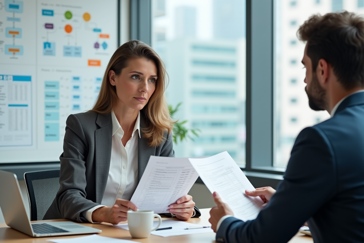 Femme d affaires discutant avec un développeur en réunion