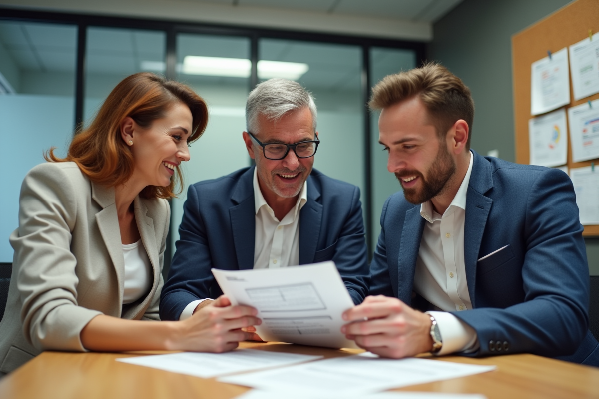 Groupe de collègues discutant autour d